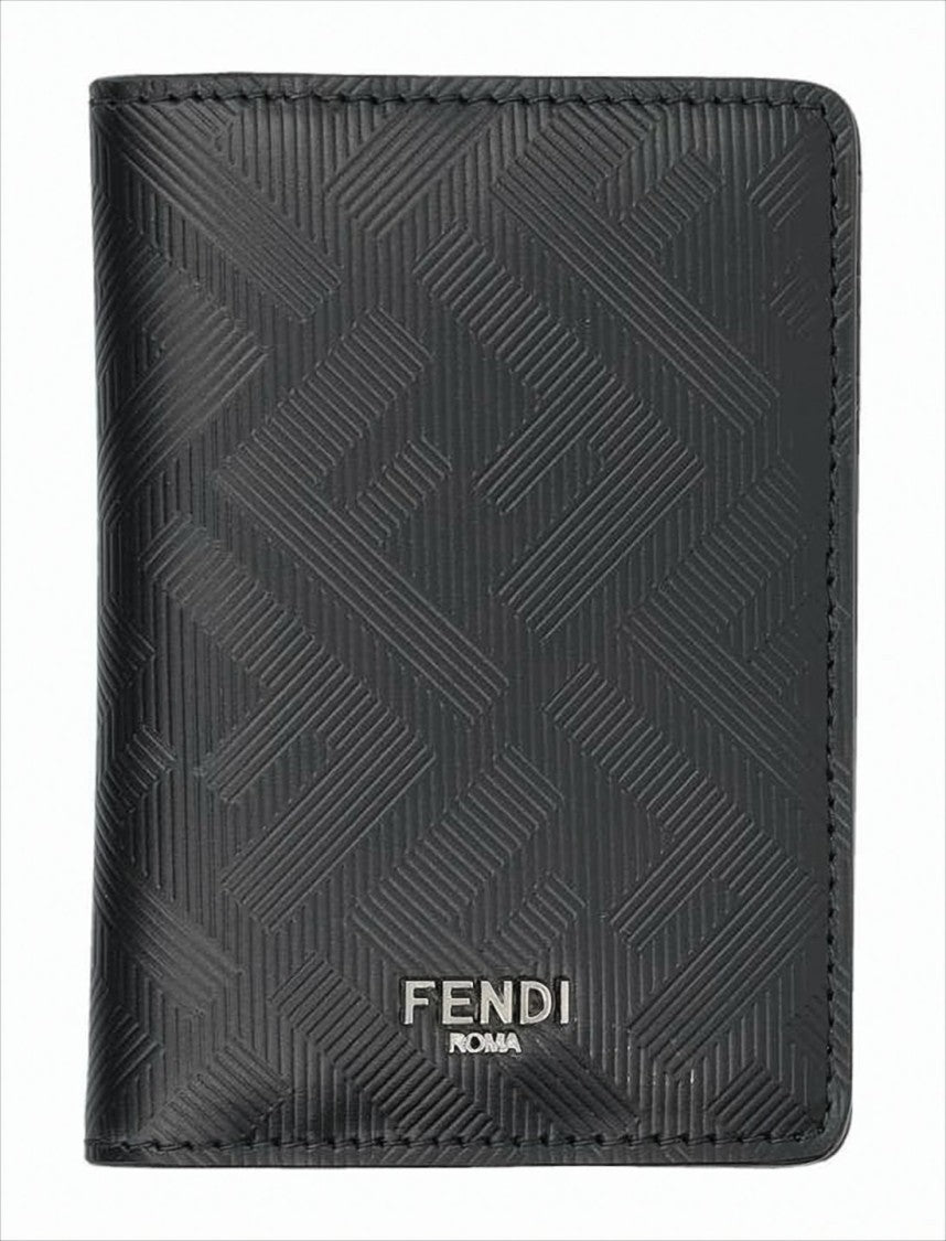 Fendi Embossed Calf Leather Bifold Wallet With Metallic Logo Detail