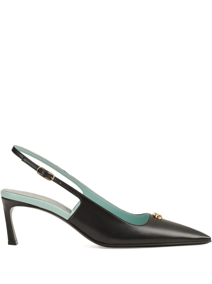 Sergio Rossi Pointed-Toe Slingback Heels With Gold Embellishment