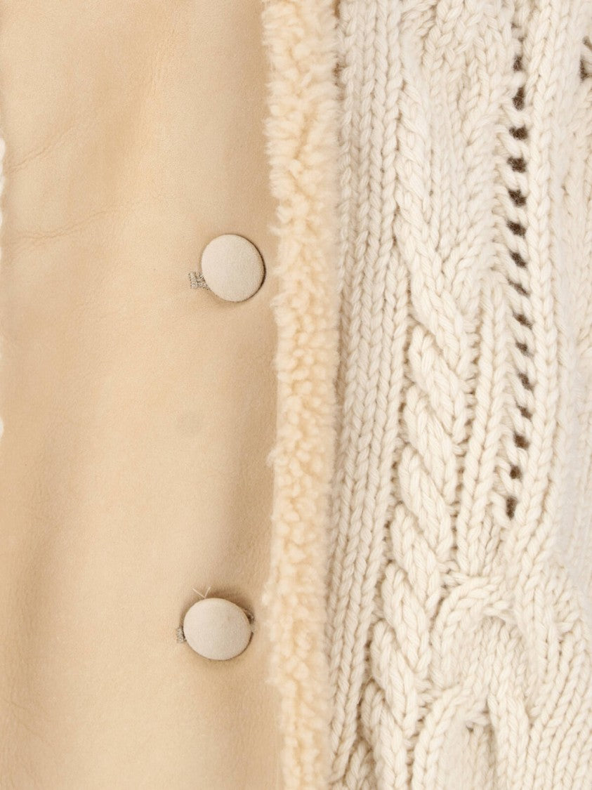 Ermanno Scervino Cream Shearling Collar Virgin Wool Cardigan