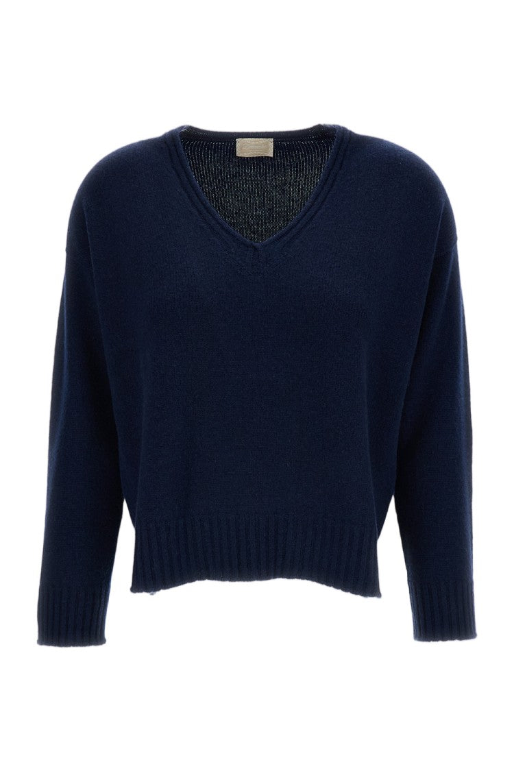 Drumohr Boxy Cut Cashmere Sweater With Ribbed V-Neck