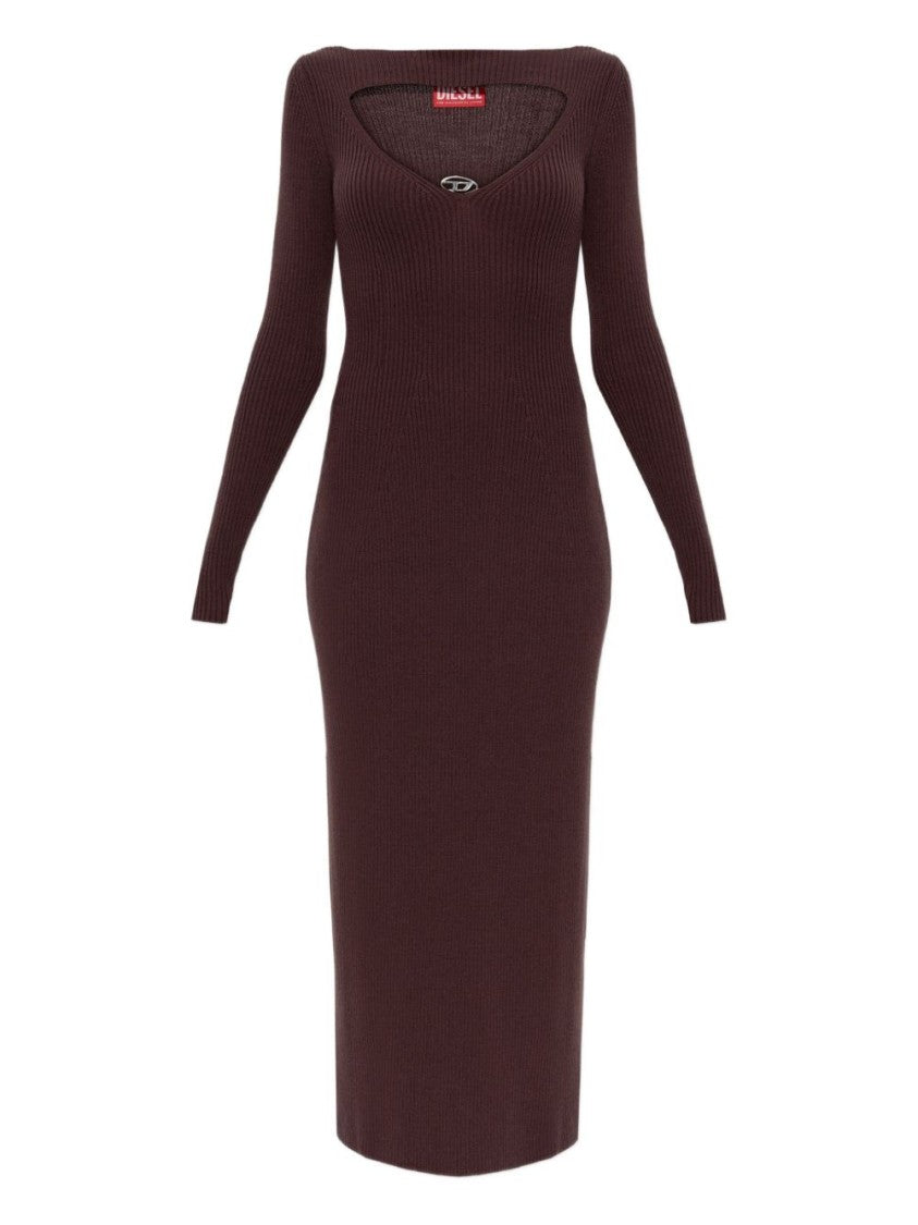 Diesel Ribbed Knit Midi Dress With Cut-Out Neckline