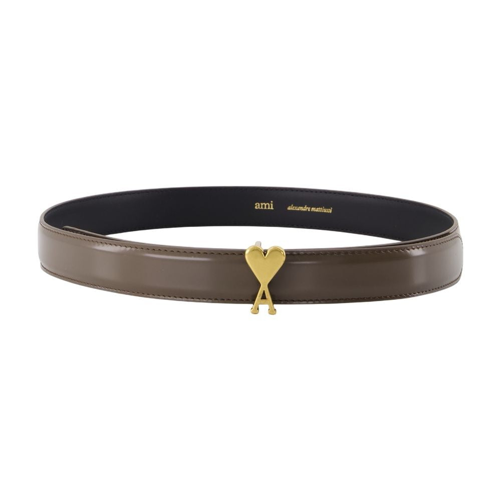 Ami Refined Brown Calfskin Belt With Heart-Shaped Buckle