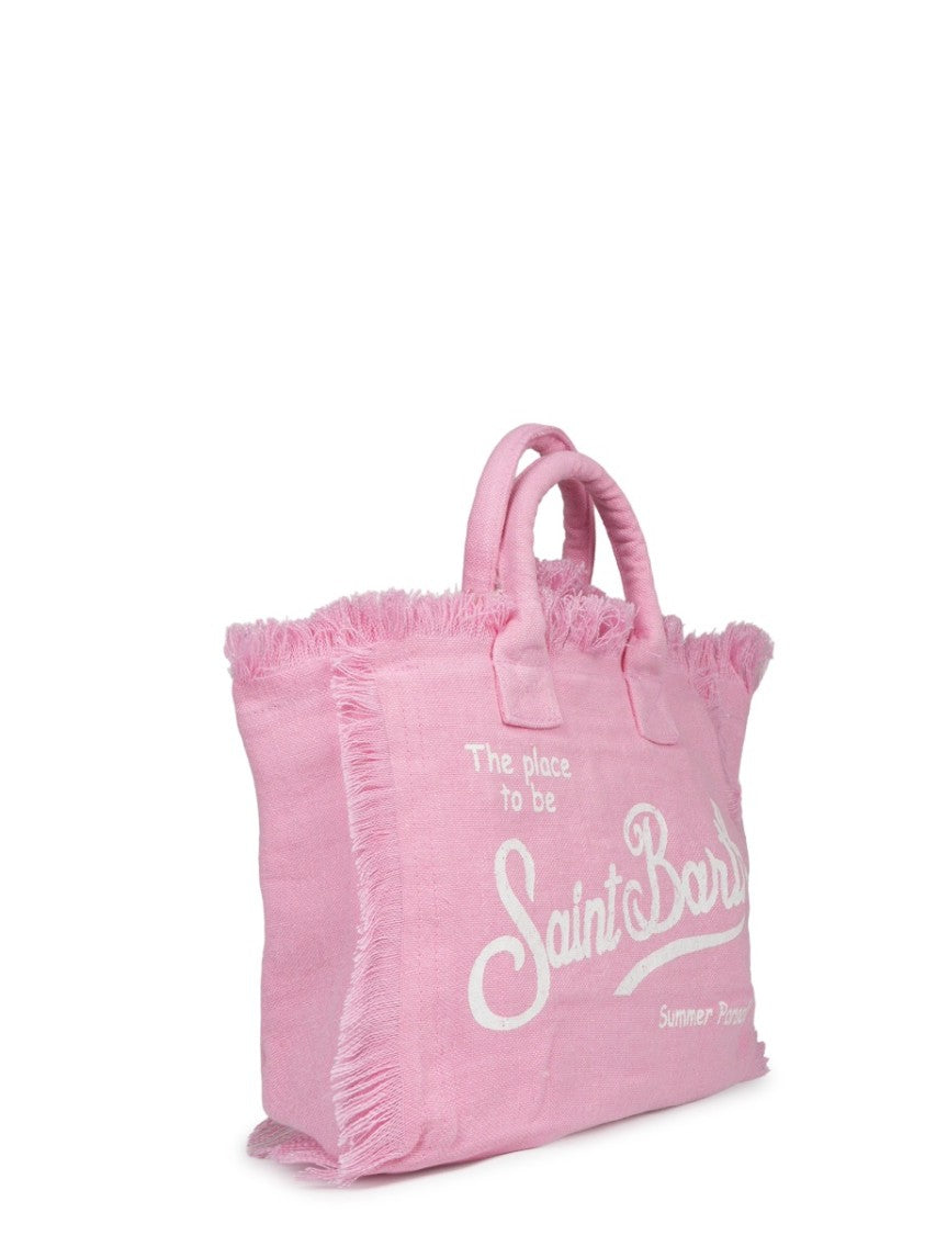 Mc2 Saint Barth Fringed Linen Tote With Textured Finish
