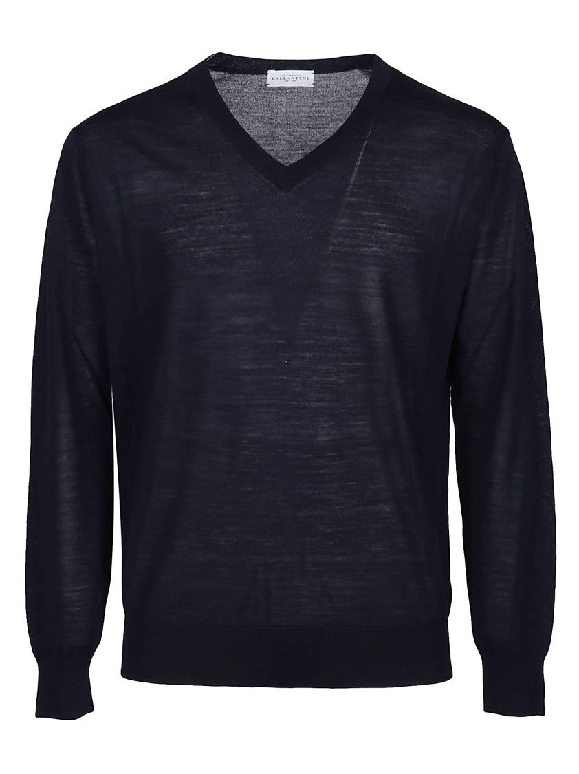 Ballantyne Black Plain Wool V-Neck Sweater