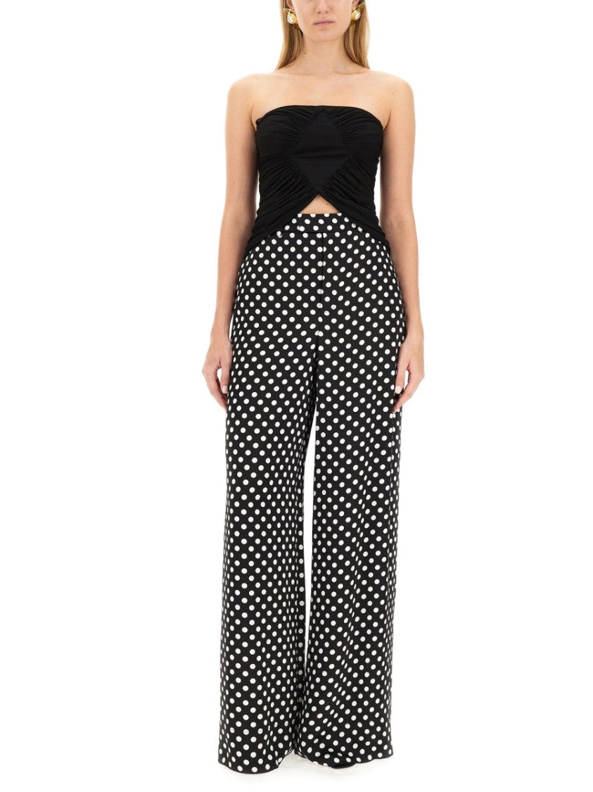 Saint Laurent Polka Dot Wide-Leg Pants With High Waist