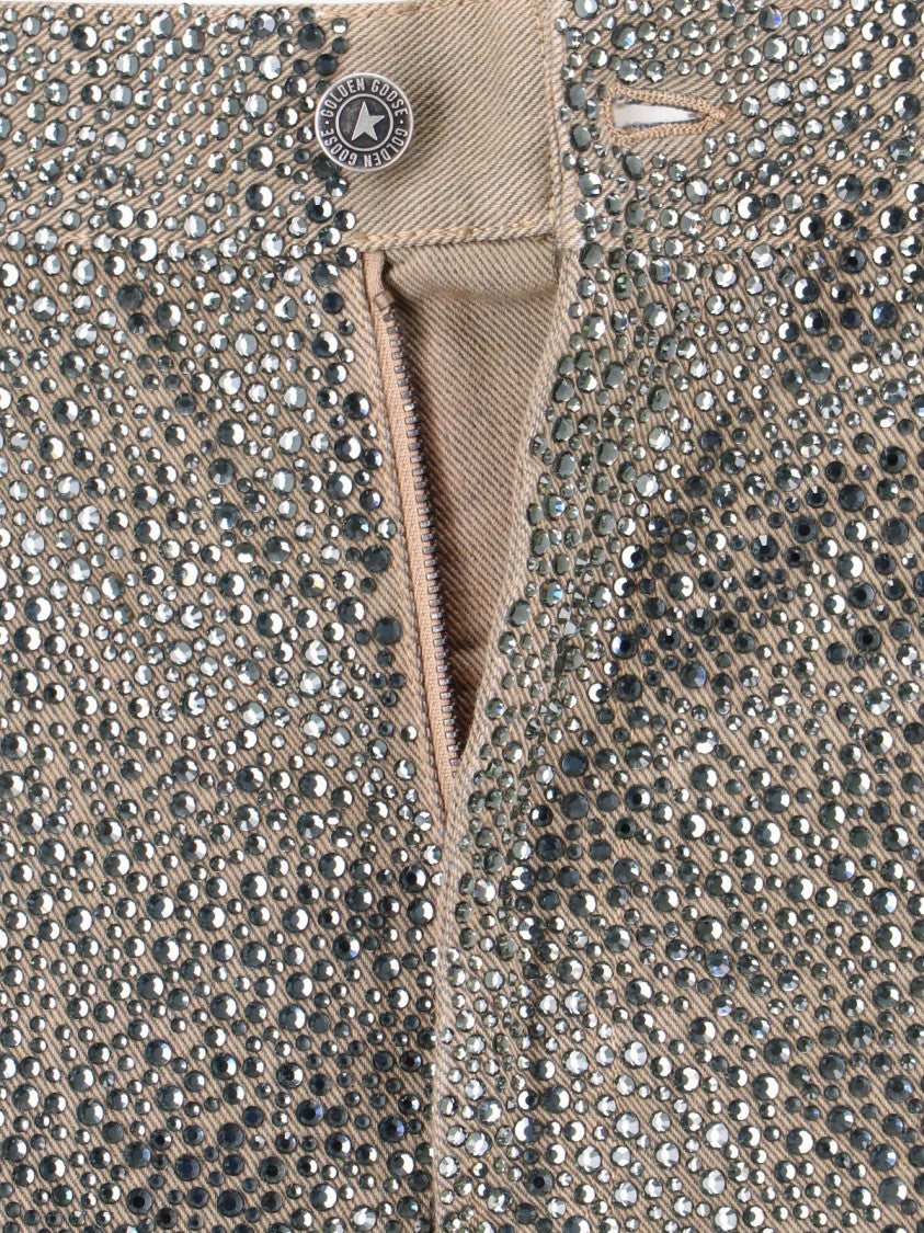 Golden Goose Straight-Leg Jeans With Rhinestones – Beige