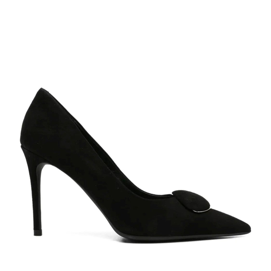 Adrianna Feretti Black Metallic Trim High-Heeled Suede Pumps