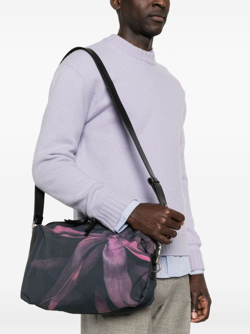 Dries Van Noten Bordeaux Black Floral Print Adjustable Bag