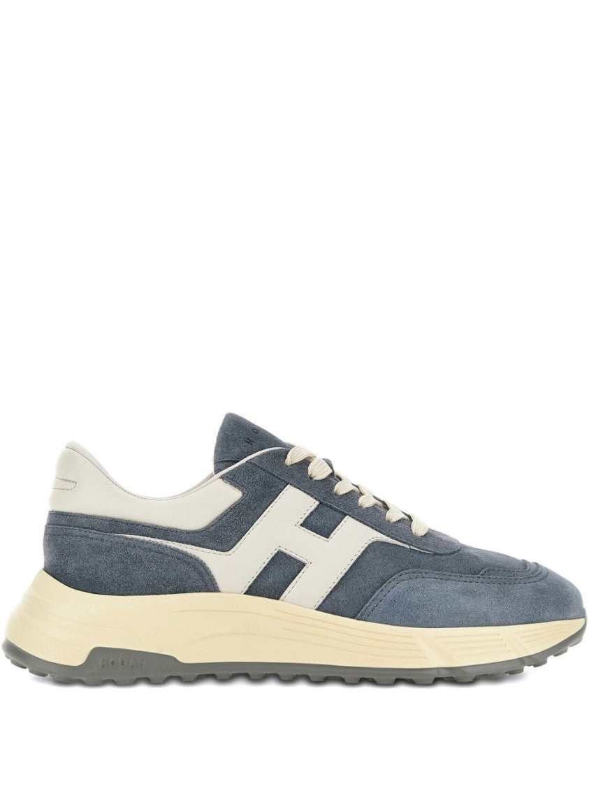Hogan Blue Silk And Nylon Lace Sneakers