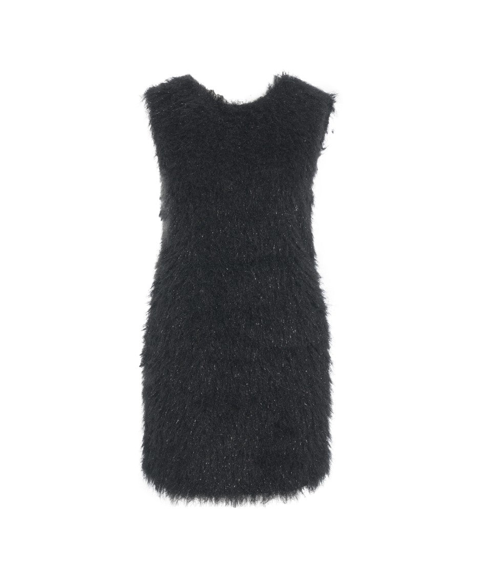 Jucca Fringed Mini Dress With Deep V-Neckline And Shimmering Texture