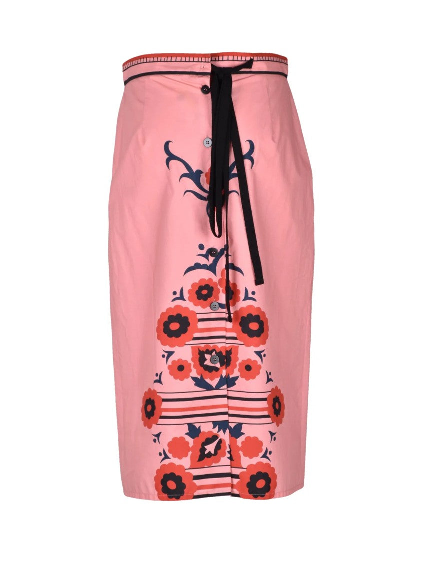 Hache Pink Bold Floral Printed Cotton Midi Skirt