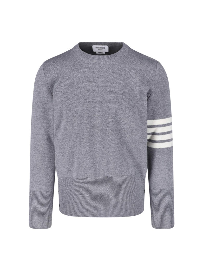 Thom Browne Crew Neck Knit Sweater With Distinctive Stripe Details