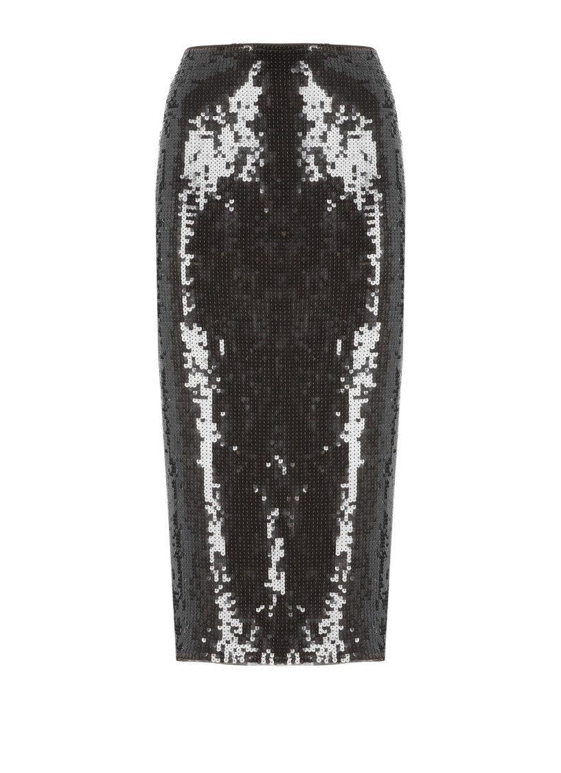 Rotate Brown Sequined Back Split Midi Skirt