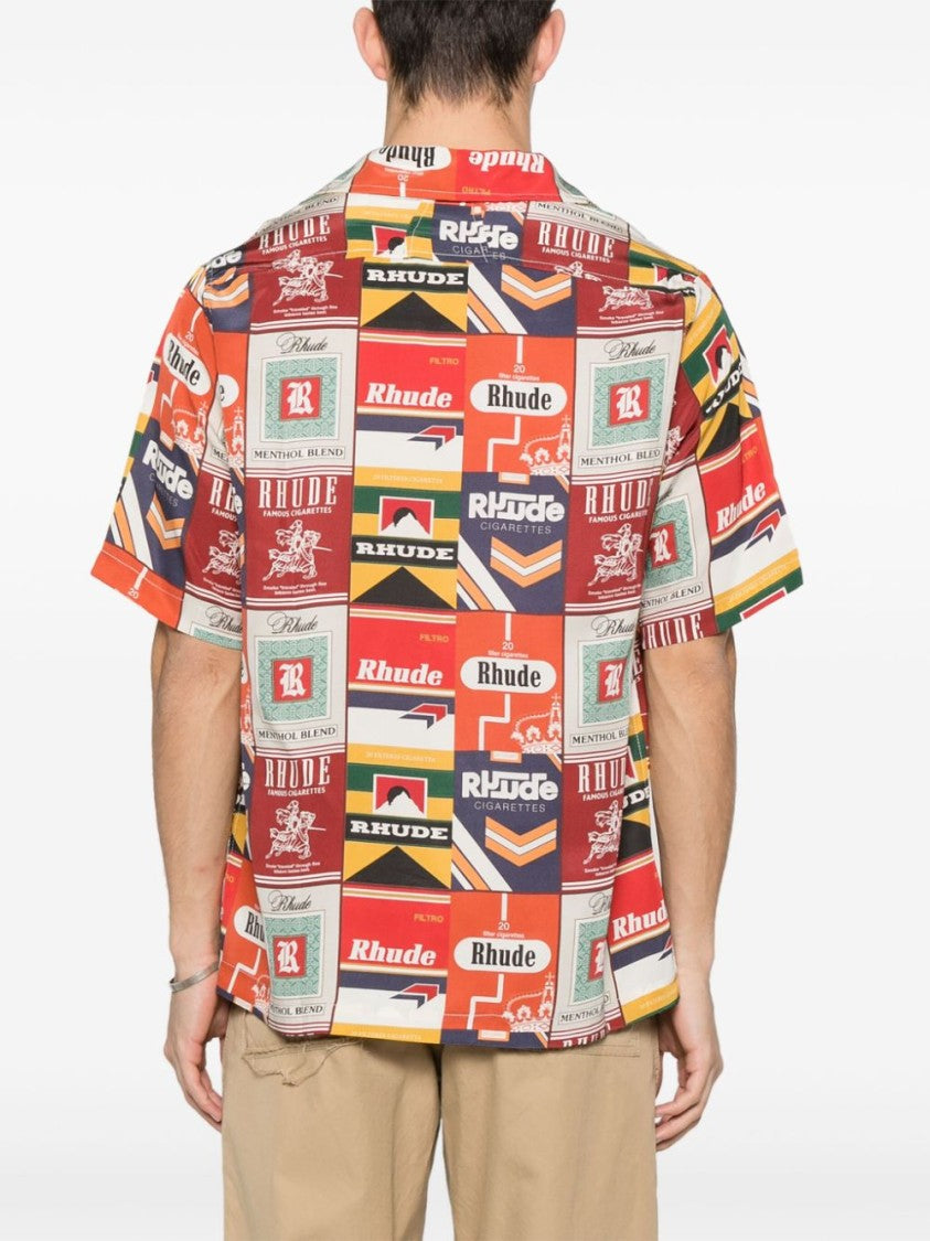 Rhude Red/Multicolour Silk All-Over Cigarette Print Shirt