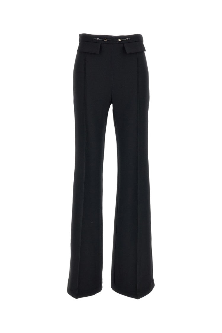 Elisabetta Franchi Black Stretch Fluid High-Waisted Flared Pants