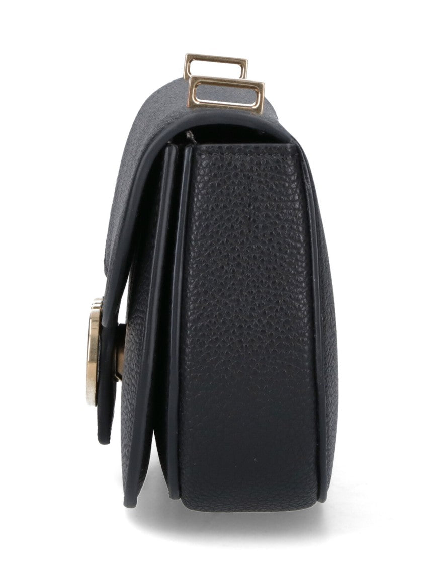 Ferragamo Rectangular Black Textured Leather Shoulder Bag With Magnetic Closure