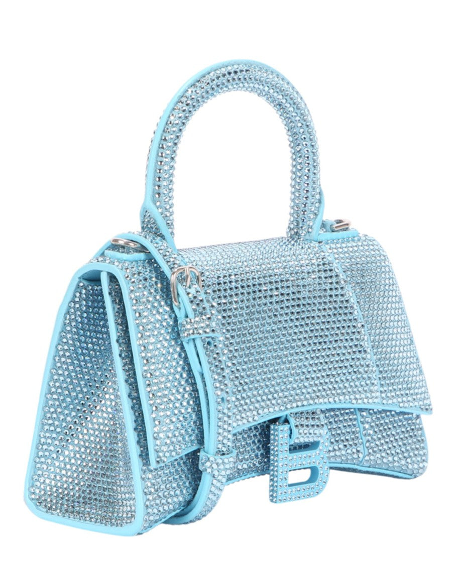 Balenciaga Hourglass Xs Crystal-Embellished Suede Top Handle Bag
