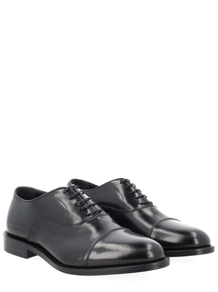 Corvari Black Polished Leather Cap Toe Loafers