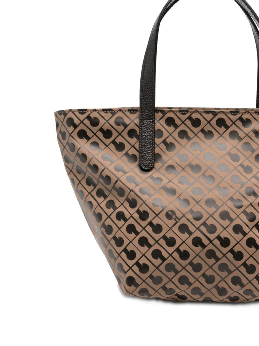 Gherardini Trapezoidal Beige Shopper Bag With Geometric Print
