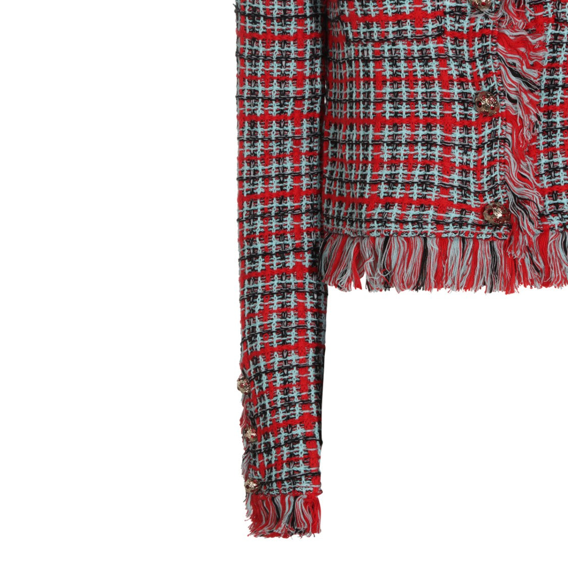 Self-Portrait Red Black Checkered Tweed Beaded Cropped Jacket