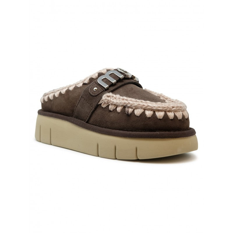 Mou Mocha Bounce Metal Logo Leather Wool Rubber Clog