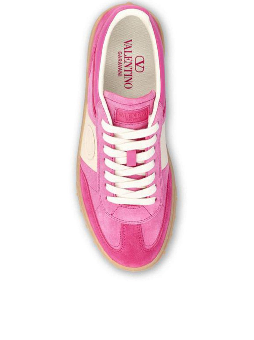 Valentino Pink Upvillage Suede Studded Low-Top Sneakers