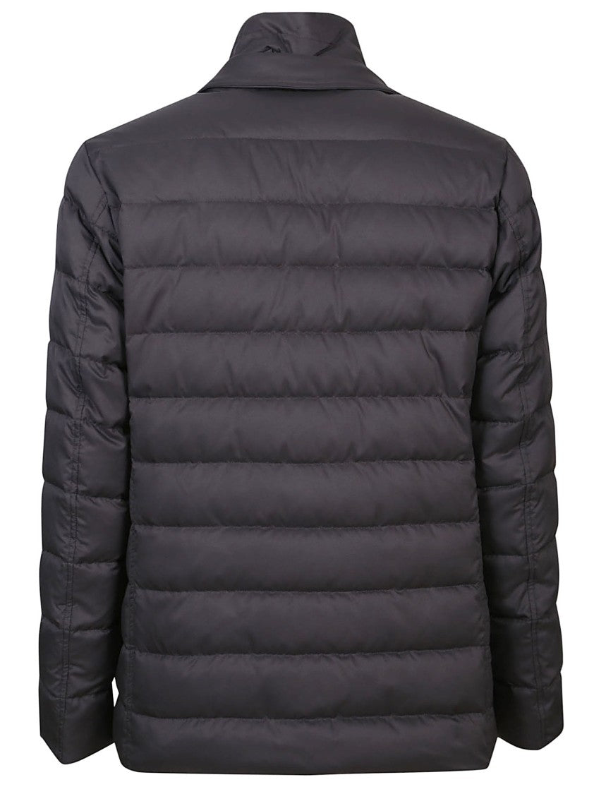 Herno Quilted Grey Blazer With Alcantara Undercollar And Removable Bib