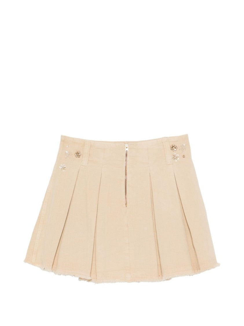 Liu Jo Beige Pleated Zip Mini Skirt