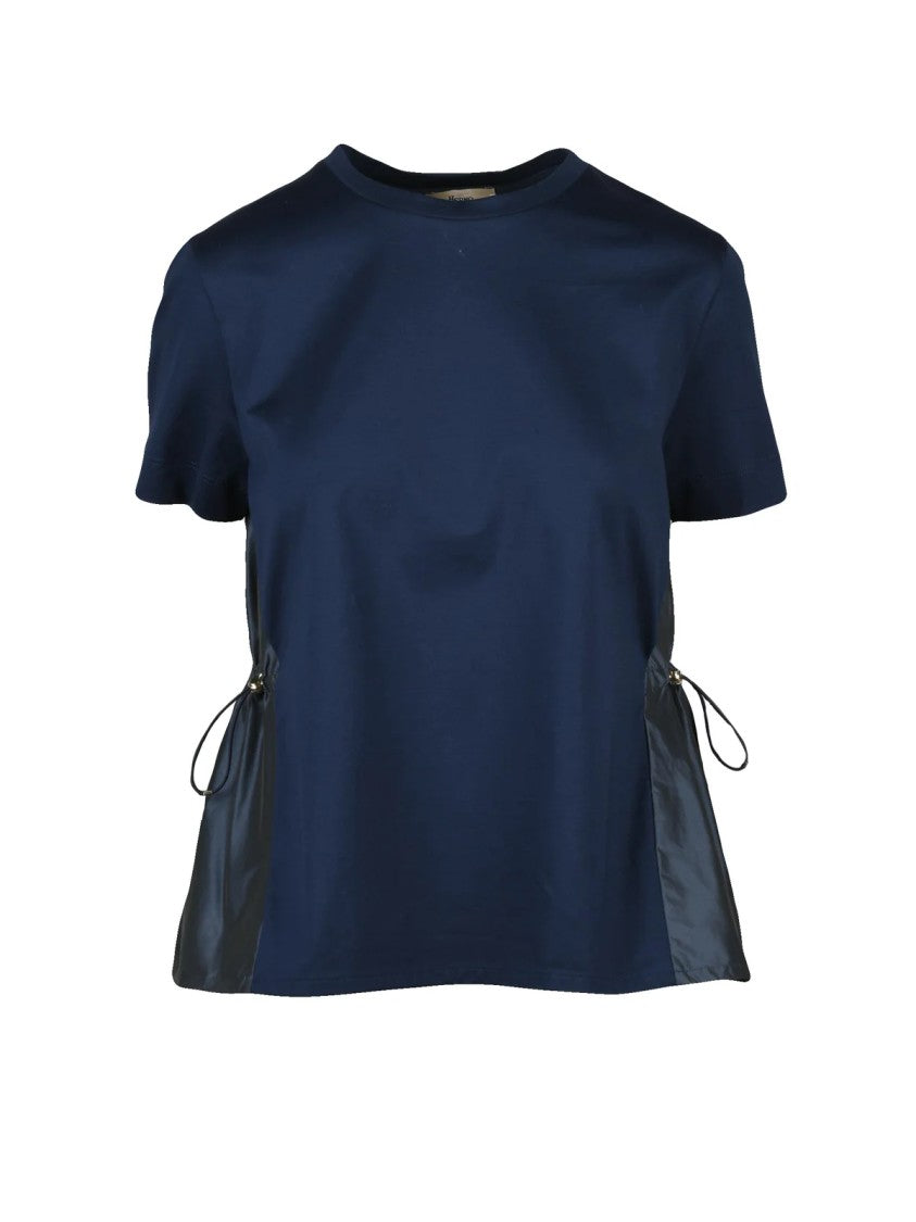 Herno Blue Textured Panel Cotton-Blend T-Shirt