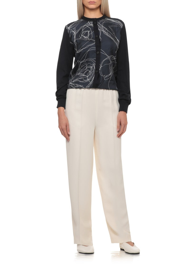 Fabiana Filippi Round Neck Cardigan With Silk Pattern And Ribbed Trims