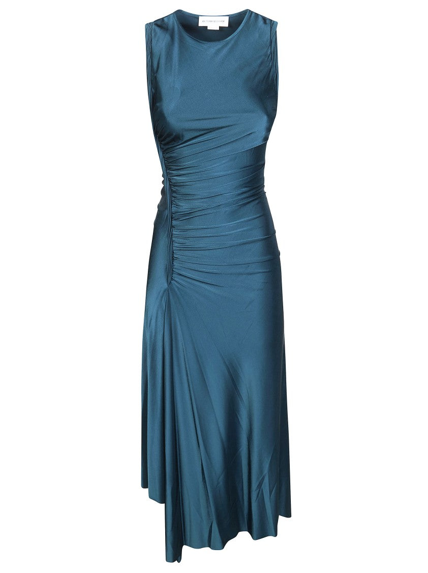 Victoria Beckham Blue Ruched Asymmetrical Midi Dress