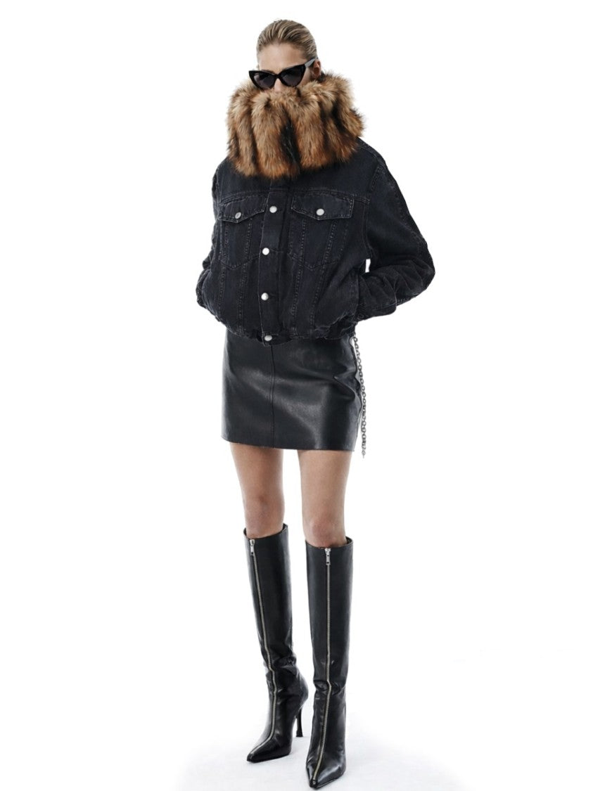 Alexander Wang Black Silver Chain Cow Leather Mini Skirt