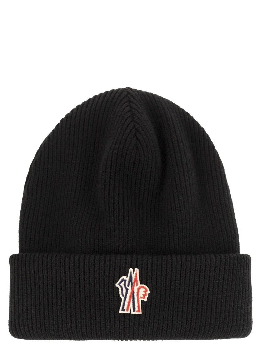 Moncler Grenoble Ribbed Knit Wool Cap With Embroidered Logo Patch