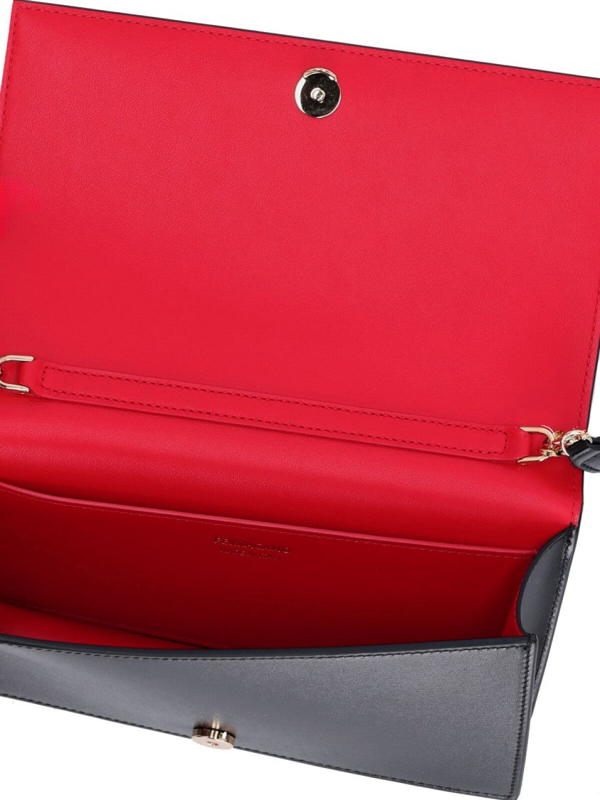 Ferragamo Black Mini Gancini Brushed Leather Bag