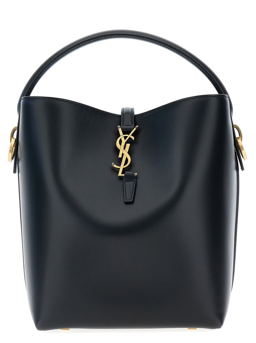Saint Laurent Structured Black Calfskin Handbag With Metal Logo Closure