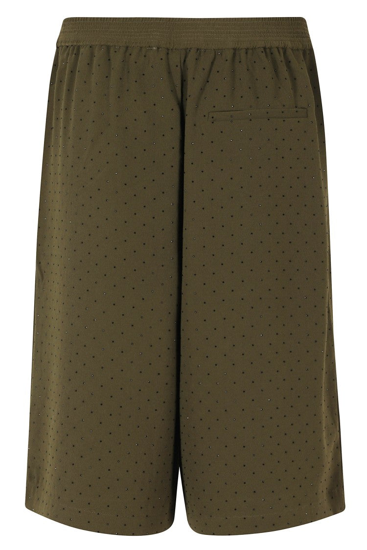 Essentiel Antwerp Dusty Green Rhinestone High-Waisted Sport Shorts
