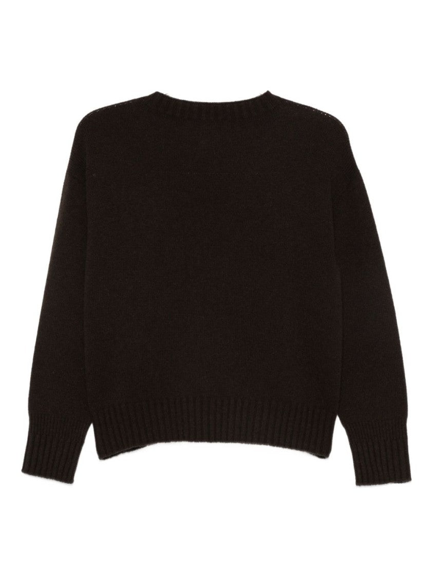 Vanisé Brown Cropped Sweater With Ribbed Cuffs