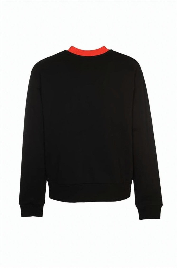 Marni Cropped Black Cotton Sweatshirt With Contrasting Red Neckline And Bold Lettering