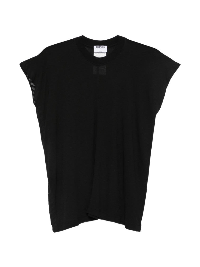 Moschino Black Relaxed Viscose Flutter Sleeve T-Shirt