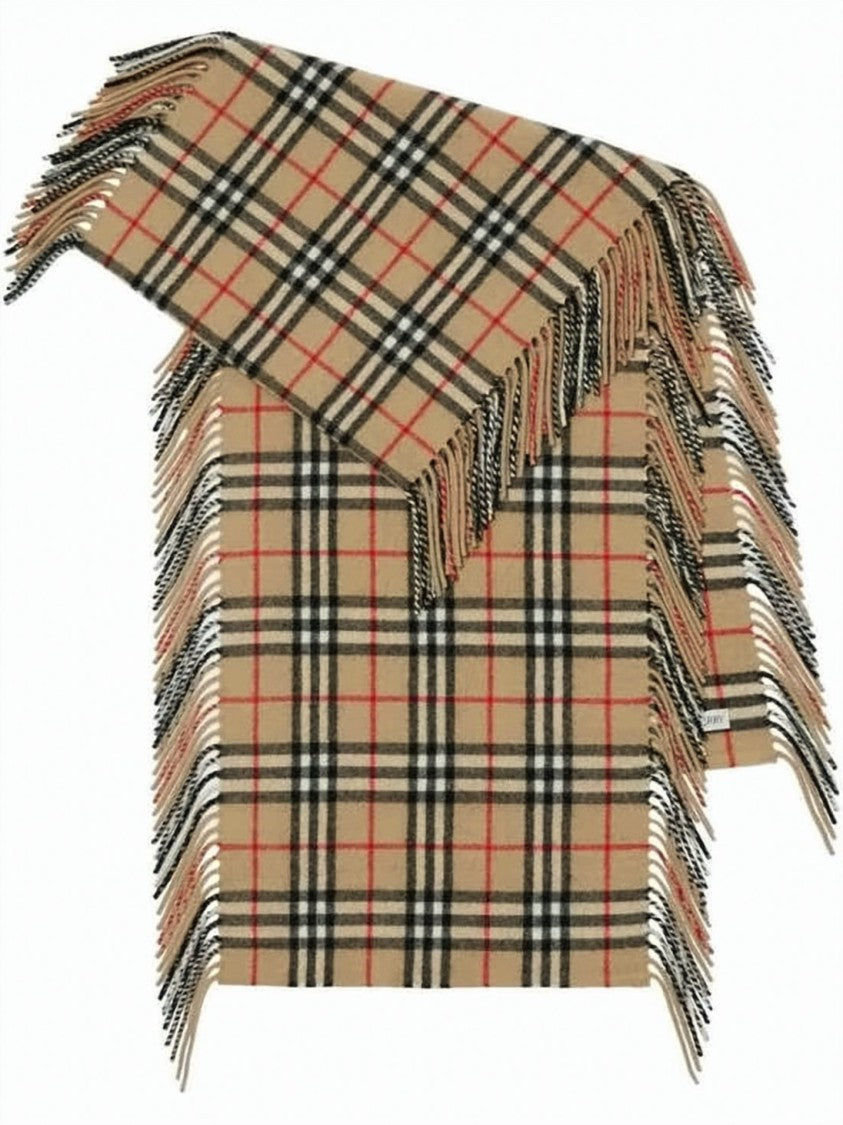 Burberry Classic Check Cashmere Scarf With Delicate Fringes
