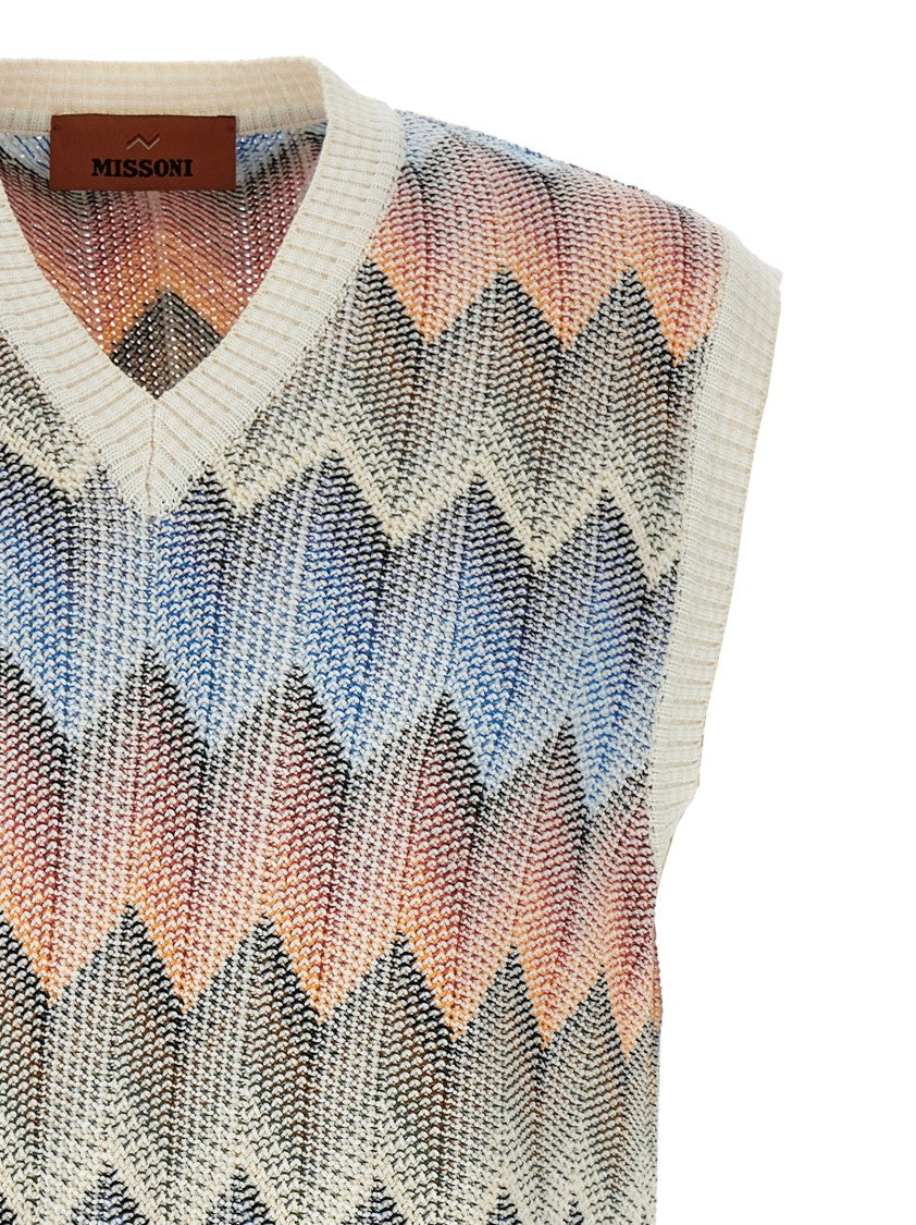 Missoni Shaded Chevron Knit Vest With V-Neck Design