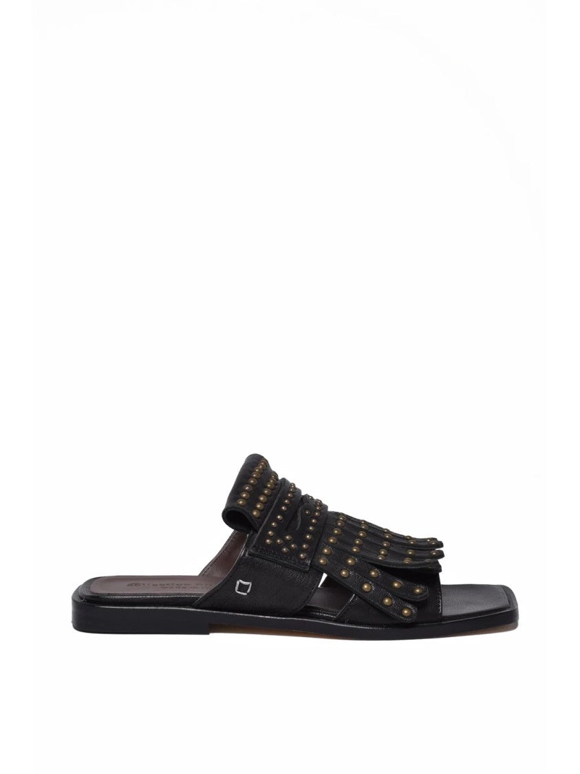 Collection Privee? Black Studded Leather Mule Sandals