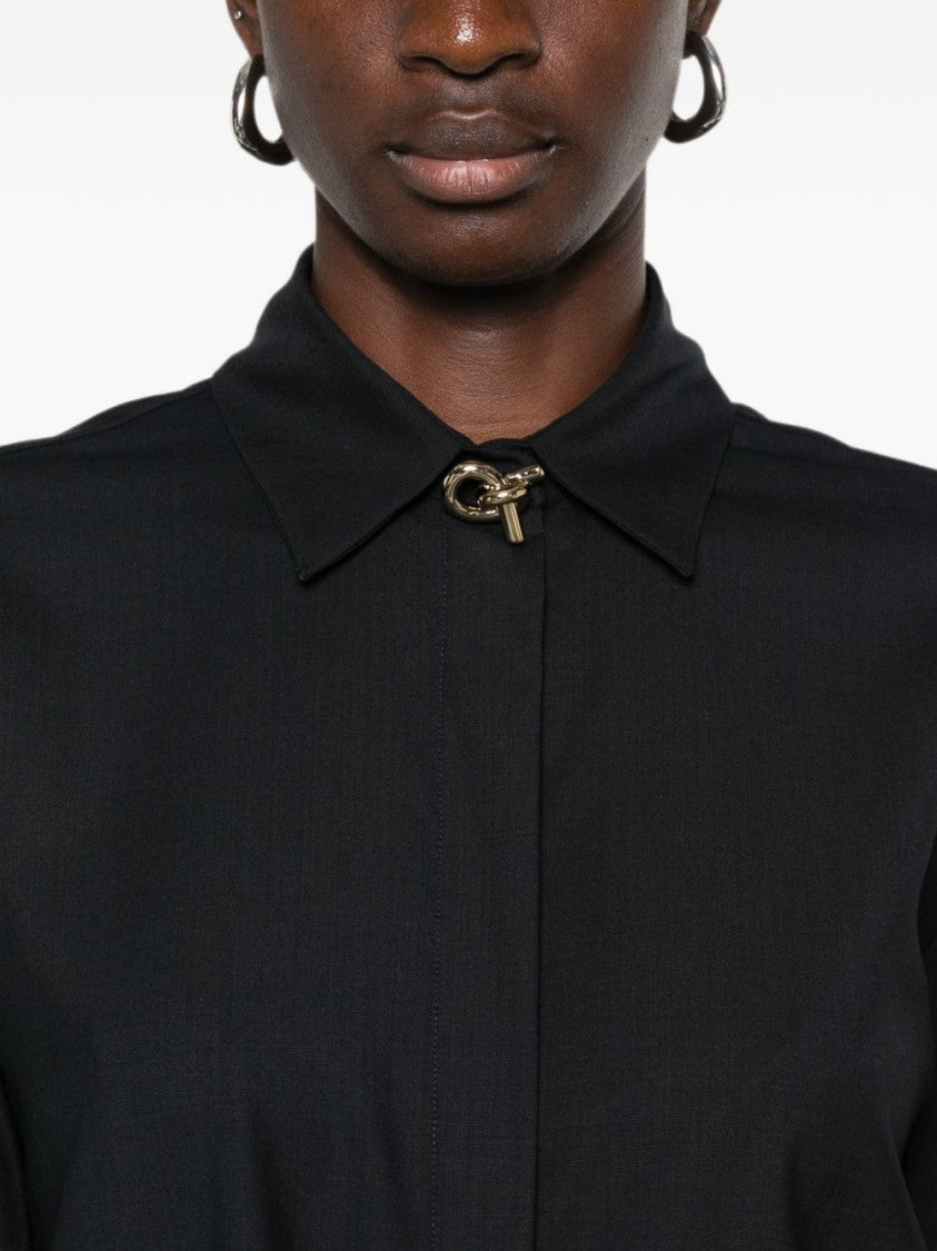 Fabiana Filippi Black Cropped Classic Collar Gold-Tone Shirt