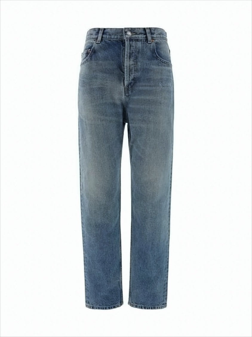 Saint Laurent Straight-Leg Denim Pants With Subtle Distressed Hem