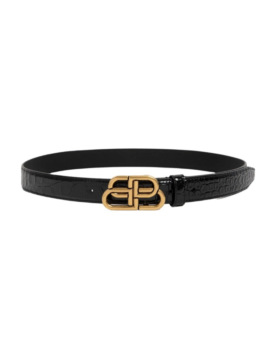 Balenciaga Smooth Black Belt With Crocodile Finish