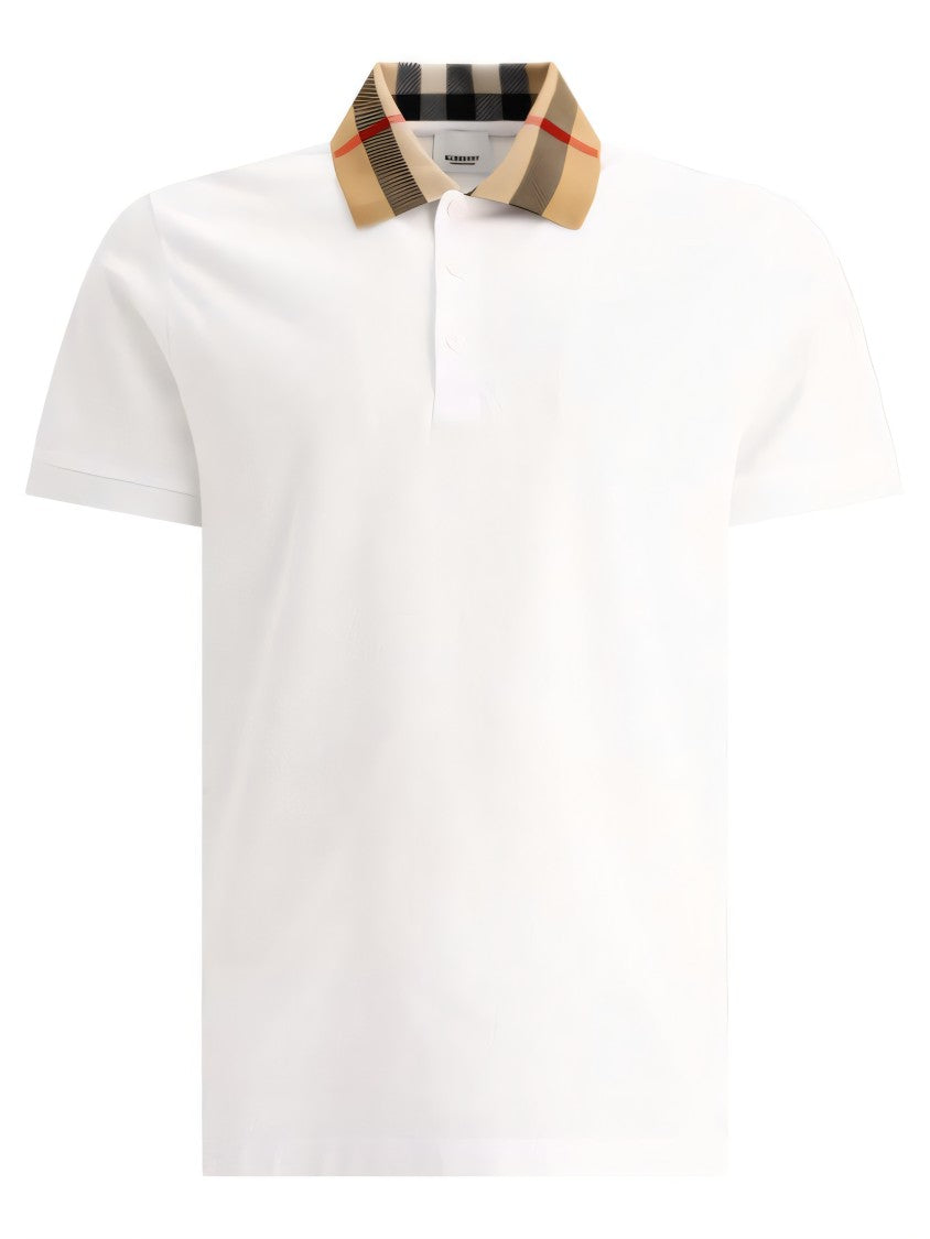 Burberry Check-Collar White Polo Shirt With Three-Button Placket