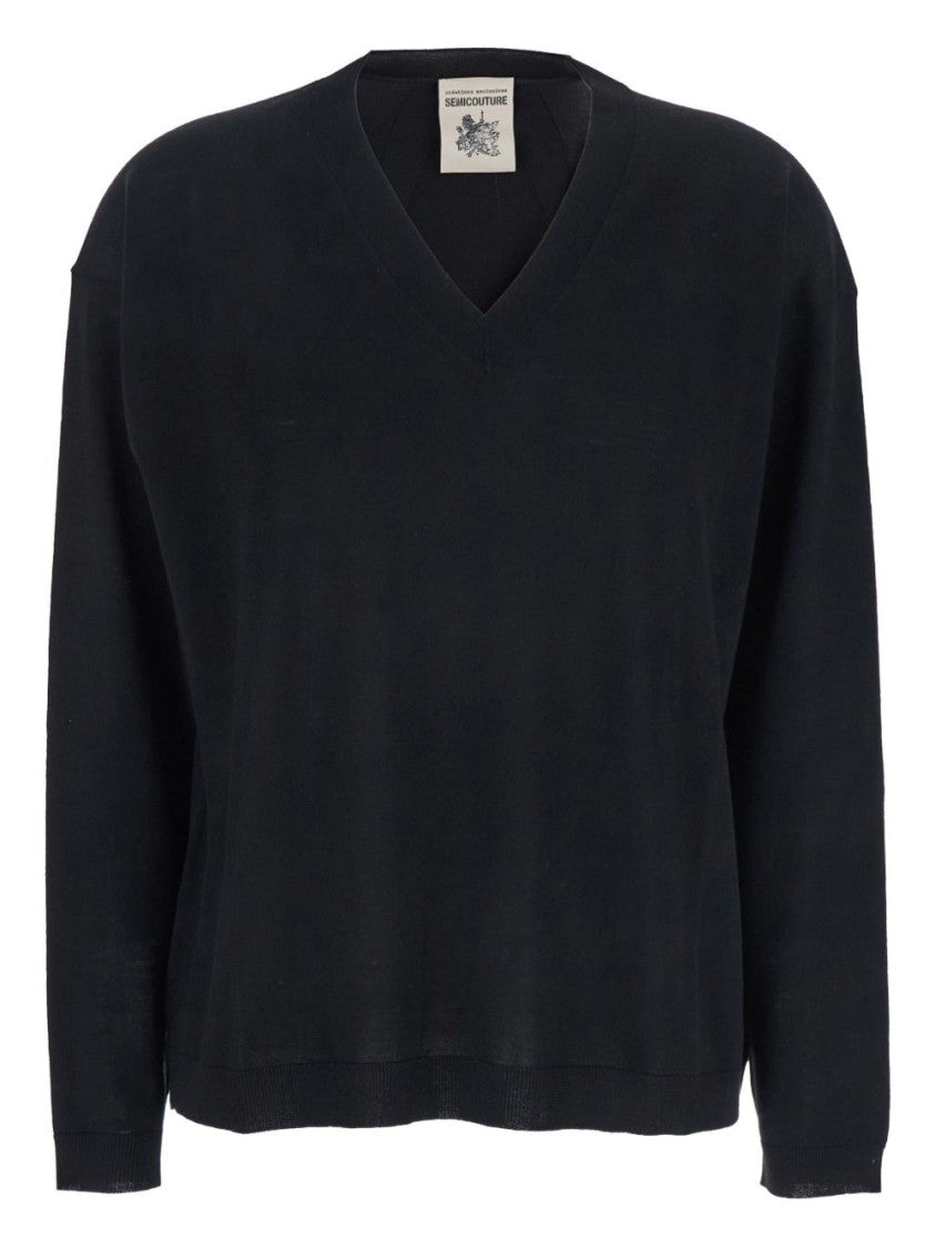 Semi Couture V-Neck Black Virgin Wool Sweater