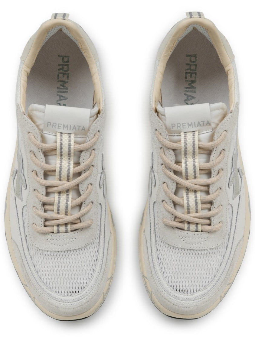 Premiata Nous Mesh Calf Leather Printed Sneakers