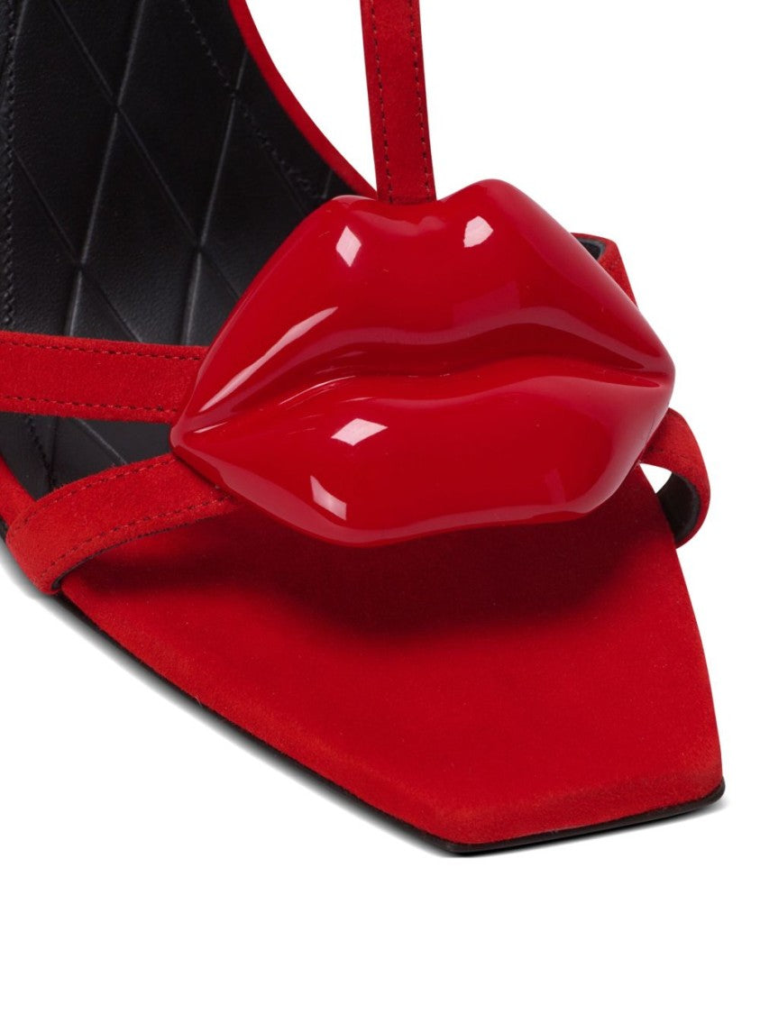 Balmain Red Stiletto Ankle Strap Open Sandals