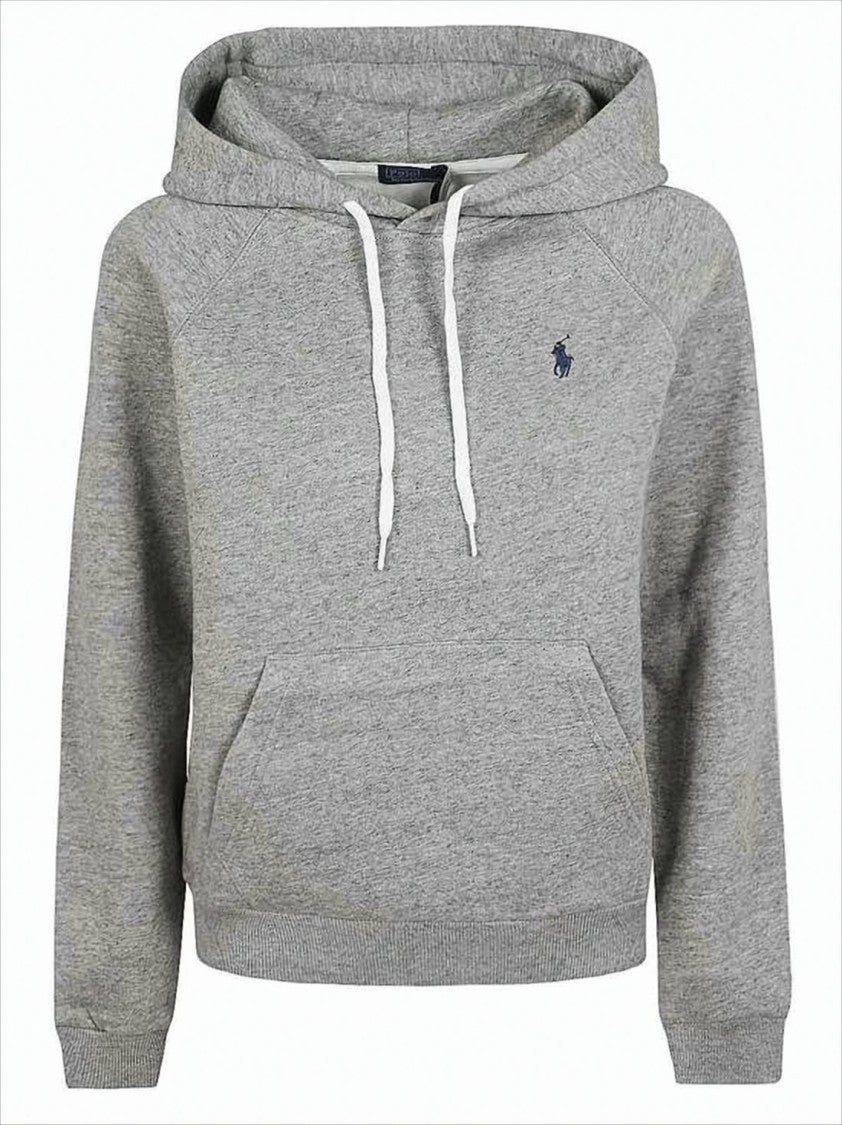 Polo Ralph Lauren Cropped Heathered Hoodie With Drawstring And Kangaroo Pocket